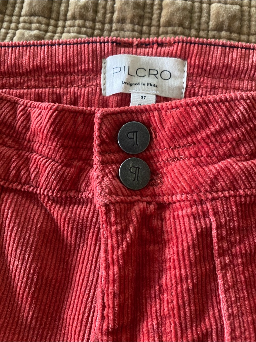 Pilcro Coral-Red High-Waist Corduroy Shorts